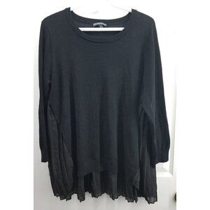 Adrianna Papell Black Sweater Sheer Pleated Back Size L